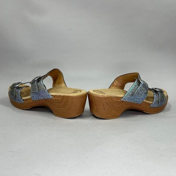 Dansko Women's Size 10.5 Sophie Blue Iridescent Wood Midsole Sandals - Picture 7 of 12